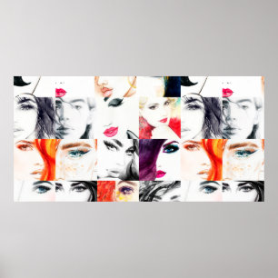 Poster Padrão de retrato feminino de aquarela