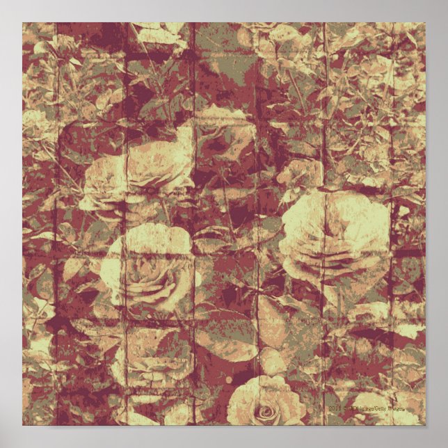 Poster padrão de rosa camuflagem no fundo da parede incli (Frente)