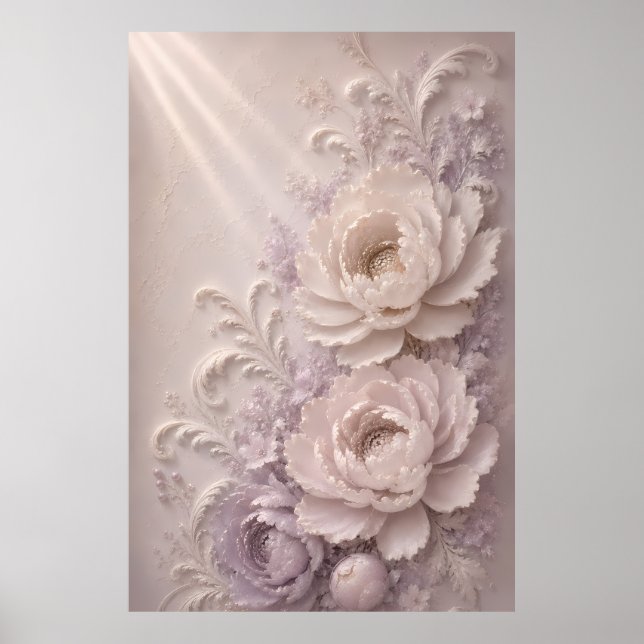 Poster Padrão de Rosa Embutida Lavanda Elegante (Frente)