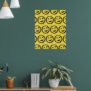 Poster Padrão de rosto amarelo manchado feliz sorridente