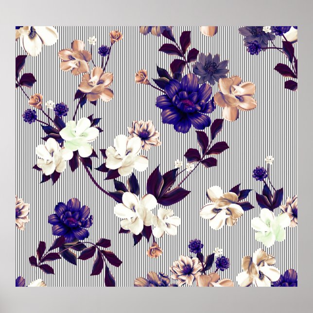 Poster Padrão de Silhueta Preta das Flores de Mola (Frente)