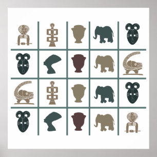 Poster padrão de símbolos coloridos africanos