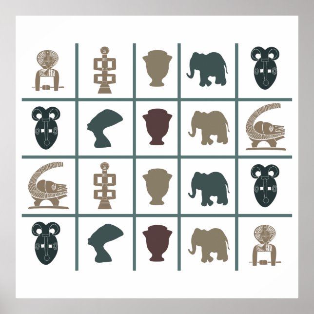 Poster padrão de símbolos coloridos africanos (Frente)