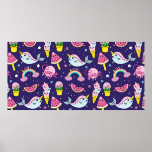 Poster Padrão de sorvete sem problemas. Vint criativo