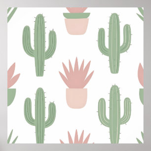 Poster Padrão de Suculentas Pastel Cactus