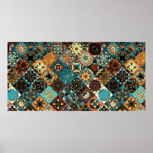 Poster Padrão de tangerina floral sem costura. Colorida m