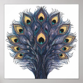 Poster Padrão de Tecido de Pena de Pavão Macro Perfeito