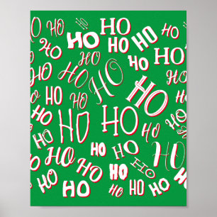 Poster Padrão de texto de Natal HO HO HO branco verde ver
