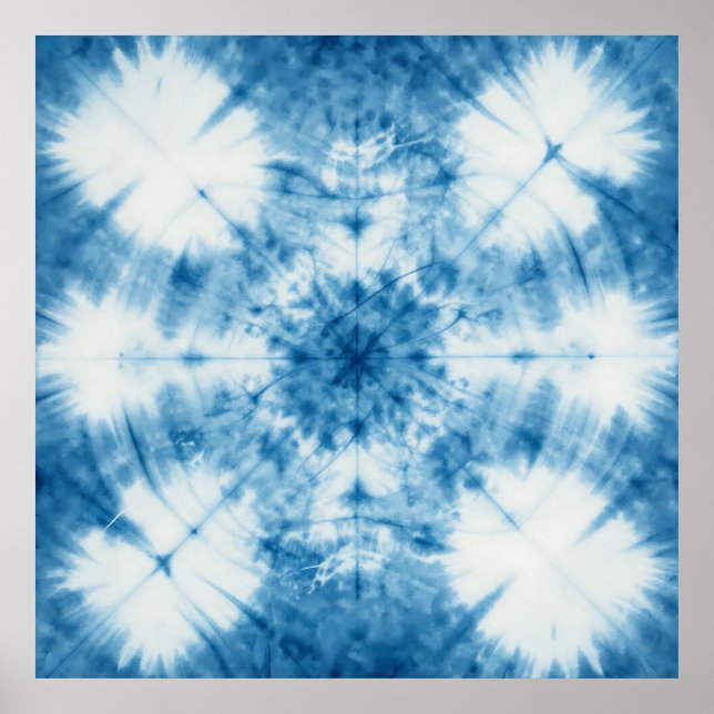 Poster Padrão de Tinta Amarrada Shibori Azul Índigo (Frente)