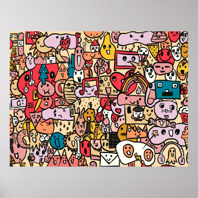 Poster Padrão de Tosse Desenhada na Mão do personagem de  (Frente)