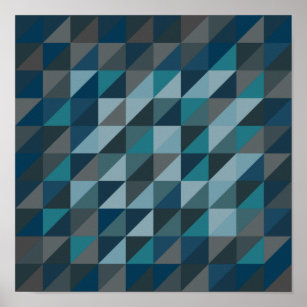 Poster Padrão de triângulo geométrico em azul e Cinza