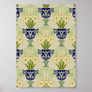 Poster Padrão de Urna de Narciso Art Nouveau Vintage