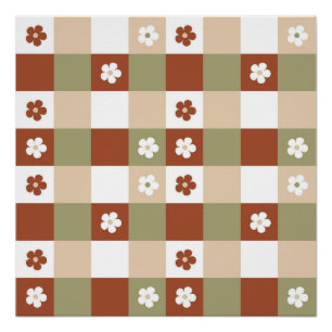 Pôster Padrão de Verificação de Gingham da Flor de Outono