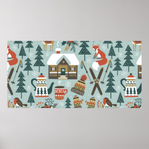 Poster Padrão de vintagem sem costura desenhado à mão com