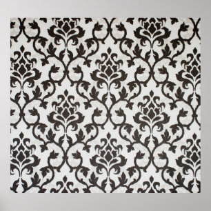 Poster Padrão de wallpaper damask preto