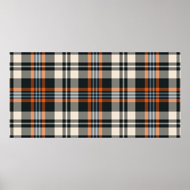Poster Padrão de xadrez do Tartan outono a preto, laranja (Frente)