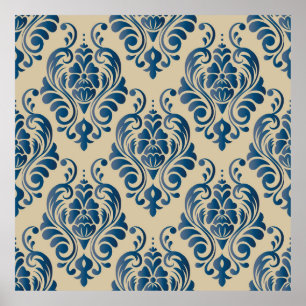Poster Padrão descontínuo de Damasco de ornamento floral