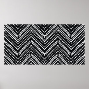 Poster Padrão desenhado à mão. Zigzag e stripe, tribal