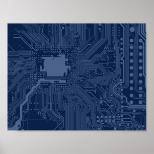 Pôster Padrão do circuito da placa-mãe do Geek azul