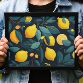 Poster Padrão do jardim de limão. Fruta tropical amarela