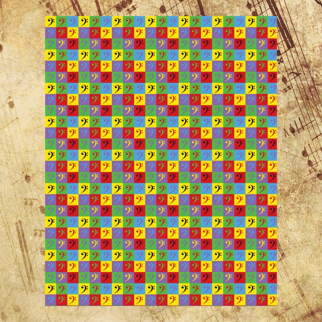 Poster Padrão do Rainbow do Bass Clef Music (A poster of a colorful pattern of bass clefs)