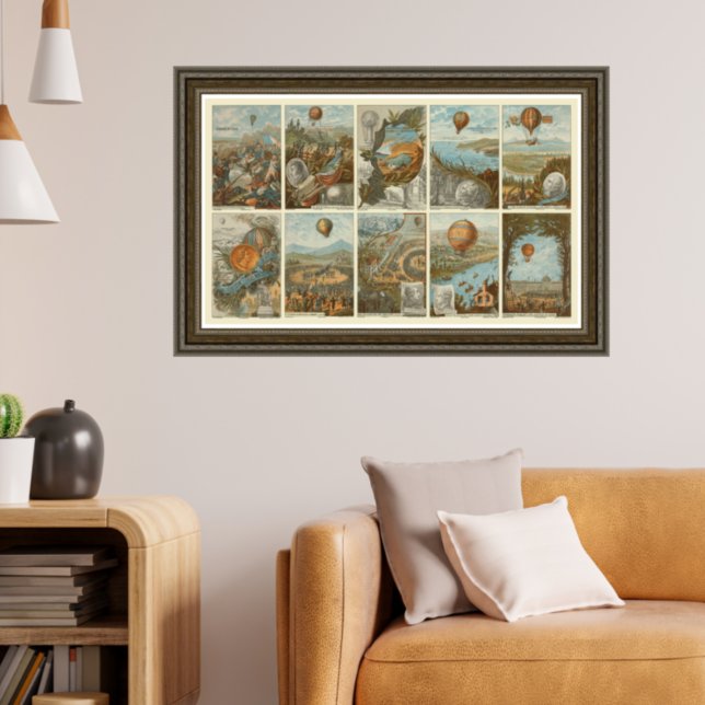 Poster Padrão do Vintage Hot Air Balloon Collecting Cards (Criador carregado)