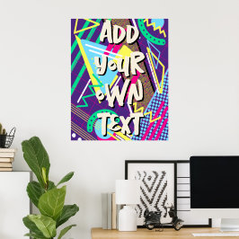 Poster Padrão dos anos 90, 90 anos Violeta Verde Retrogeo