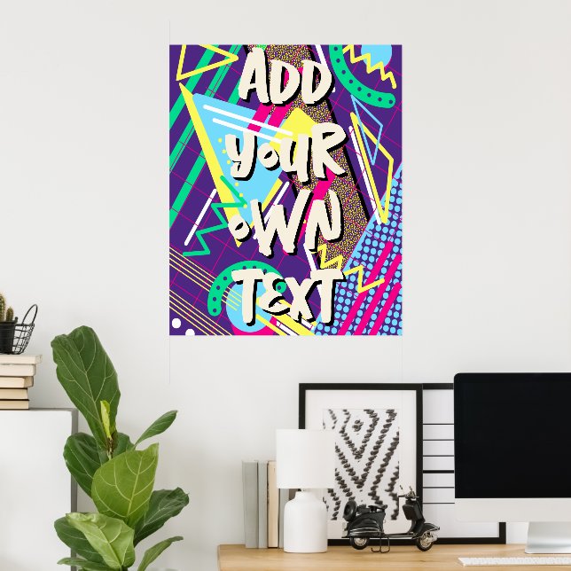 Poster Padrão dos anos 90, 90 anos Violeta Verde Retrogeo (Escritório em casa)