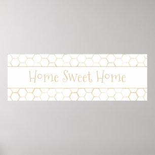 Poster Padrão Dourado de colmeia branco e doce lar
