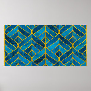 Poster Padrão Dourado e azul sobre fundo verde, costura