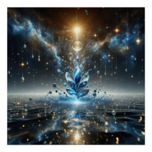 Pôster Padrão Em Bolhas Puras De Água Limpa Num Lago Azul