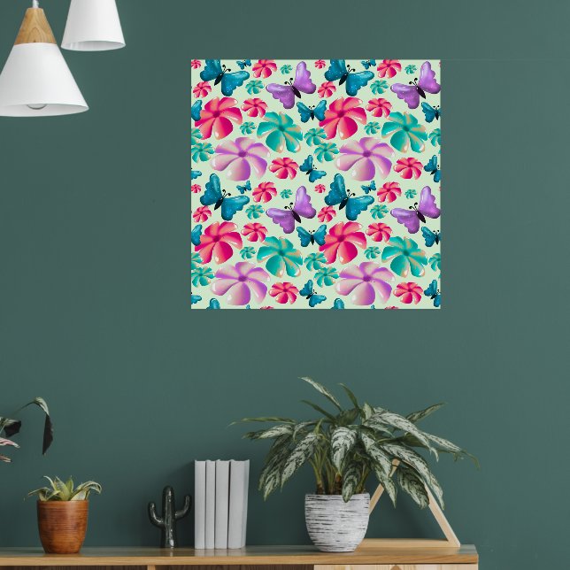 Poster Padrão estético de borboleta e flor (Sala de Estar 1)