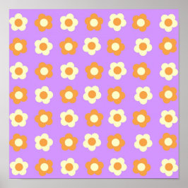 Poster Padrão Flor Simples Laranja Púrpura Púrpura