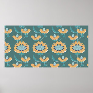 Poster padrão floral abstrato contínuo em estilo retrô. f