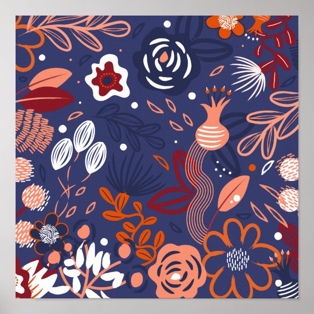 Poster Padrão Floral abstrato Primavera púrpura (Frente)