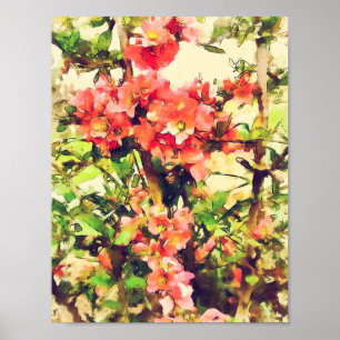Pôster Padrão Floral Aquarela Rosa Vermelho 1