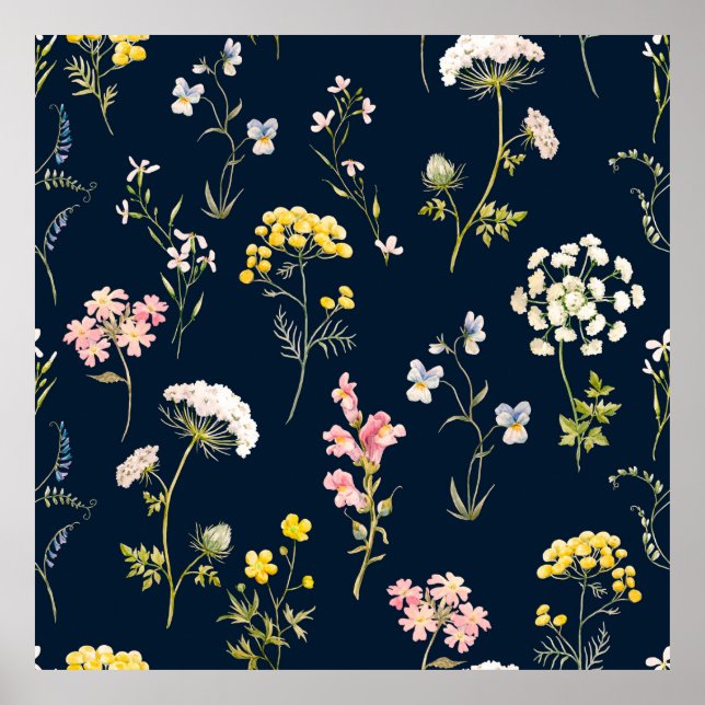 Poster Padrão floral aquoso, flor delicada dr (Frente)