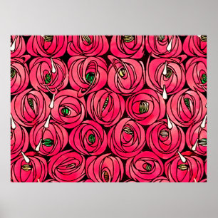 Poster Padrão Floral Art Nouveau Rosa Rennie Mackintosh