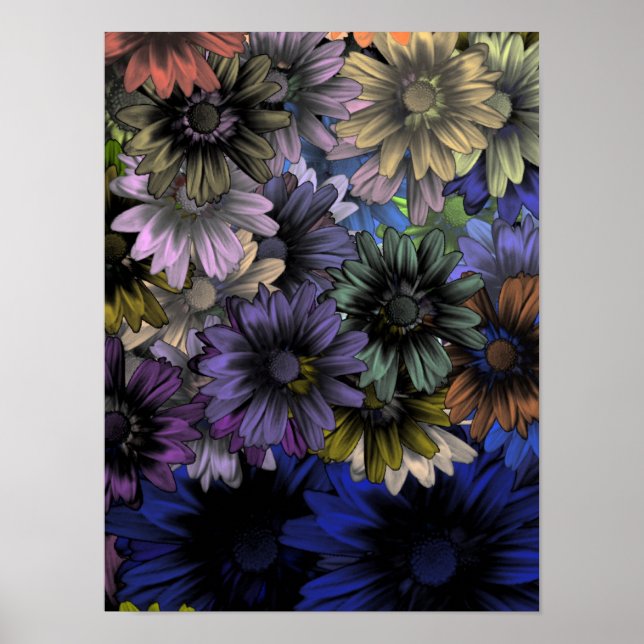 Pôster Padrão floral azul e laranja (Frente)