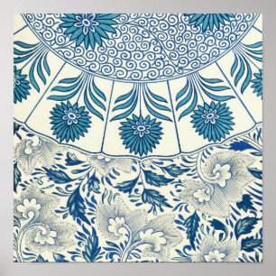Pôster Padrão floral azul Vintage