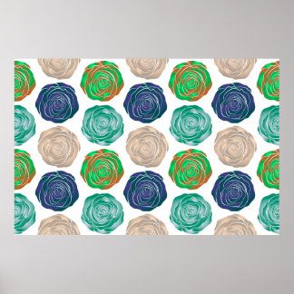 Poster Padrão floral bege, verde e violeta sem costura.