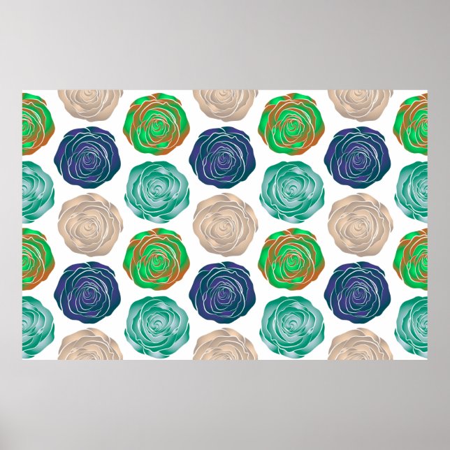 Poster Padrão floral bege, verde e violeta sem costura. (Frente)