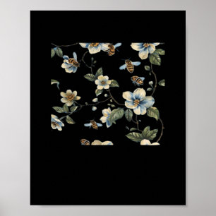 Poster Padrão Floral Branco Azul - Whimsigoth Dark Aesthe