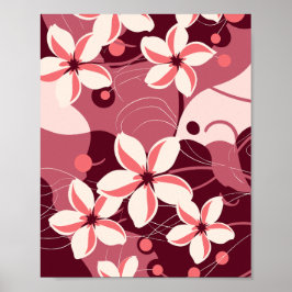 Poster Padrão Floral Branco Creme e Rosa Pêssego