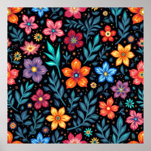 Poster Padrão Floral Colorido de Fundo
