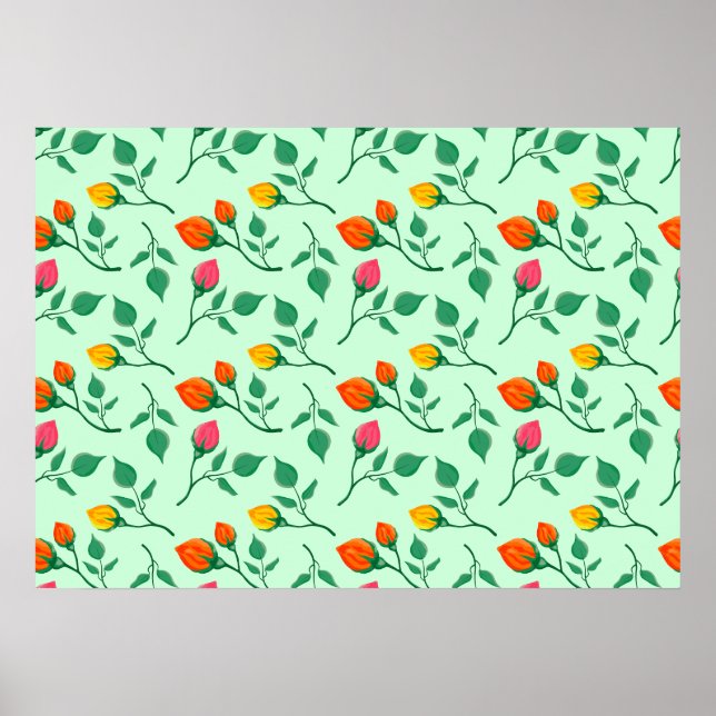 Poster Padrão floral com flores rosa coloridas (Frente)