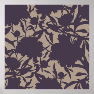 Poster Padrão floral contínuo ventilado. Silhouettes feit