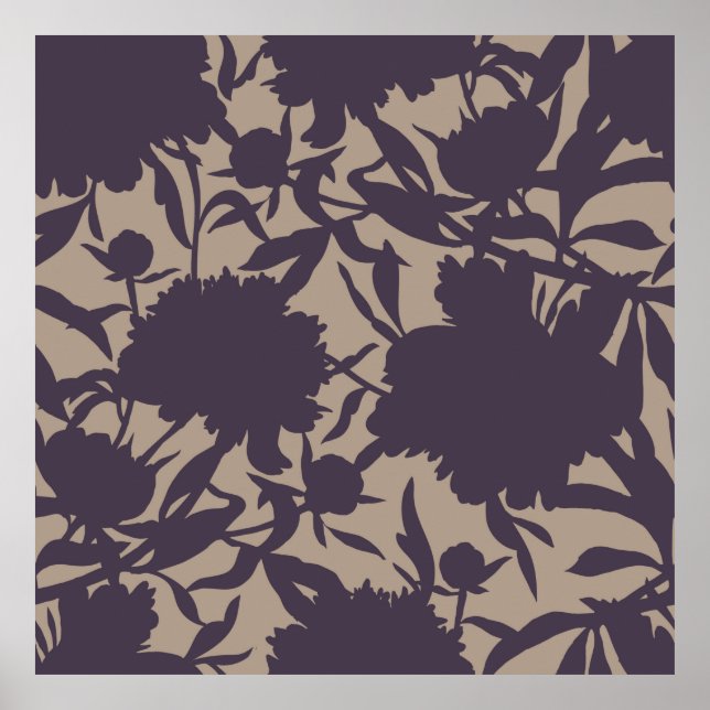 Poster Padrão floral contínuo ventilado. Silhouettes feit (Frente)