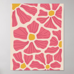 Poster Padrão Floral Cor-de-Rosa e Amarelo