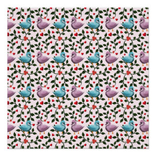 Pôster Padrão floral de cisnes caprichosos